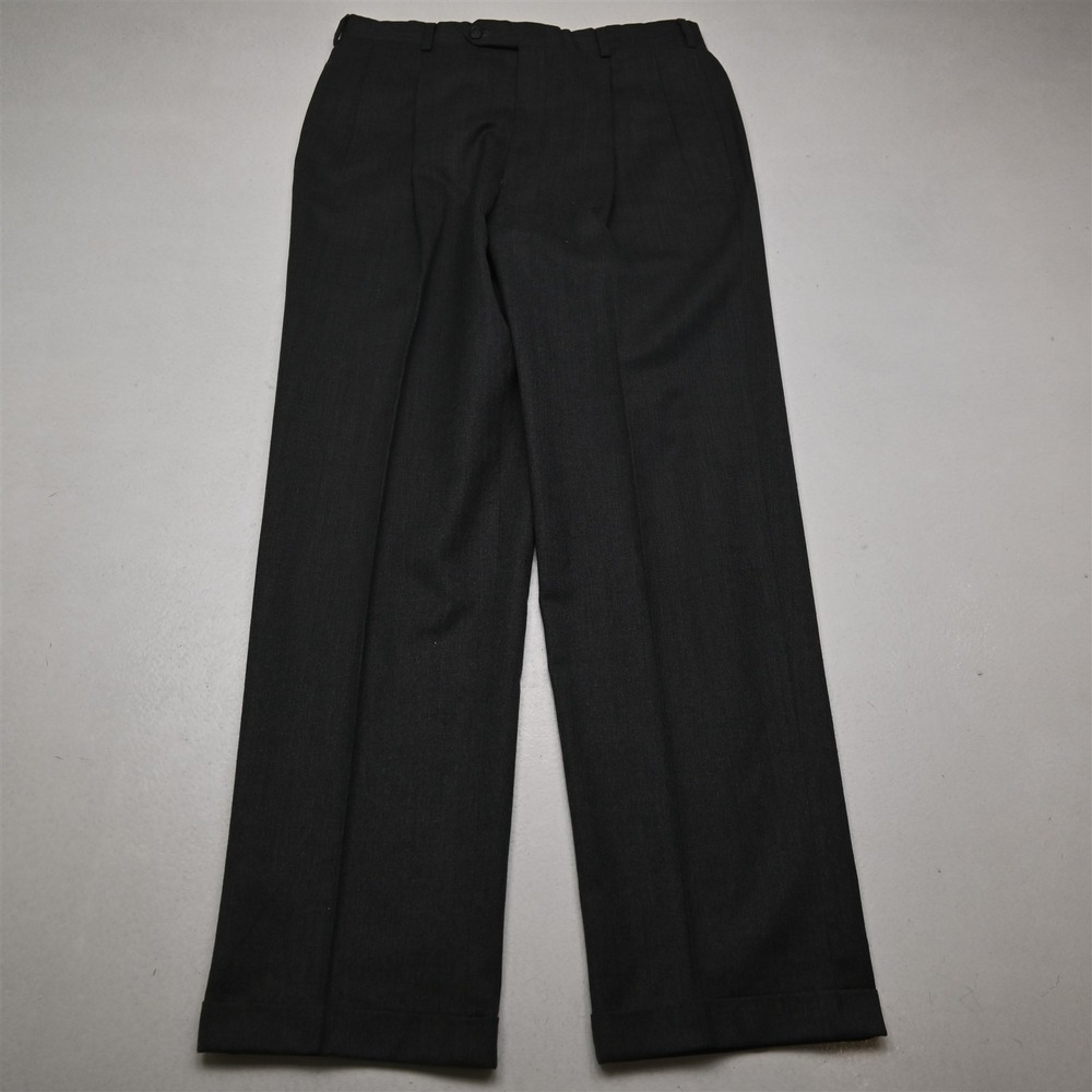 Vtg‎ Austin Reed 31x32 Gray 100% Wool Flannel Pleated Cuffed Baggy Mens Pants